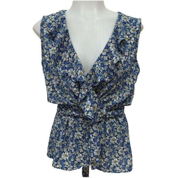 Max Studio Floral Ruffle Sleeveless Wrap Top Size S - Picture 2 of 9